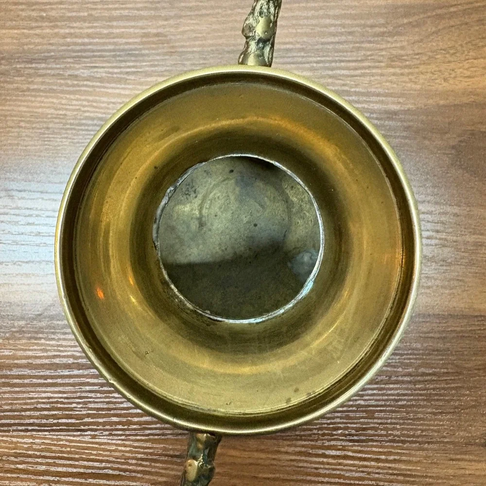 Vintage Chinese Brass Urn with Dragon Handles and a‎ Floral Motif 7